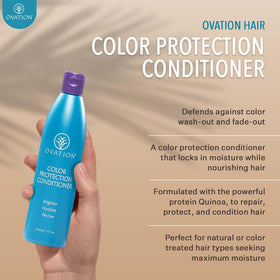 Ovation Hair label close-up showing ingredient list and color-safe promise