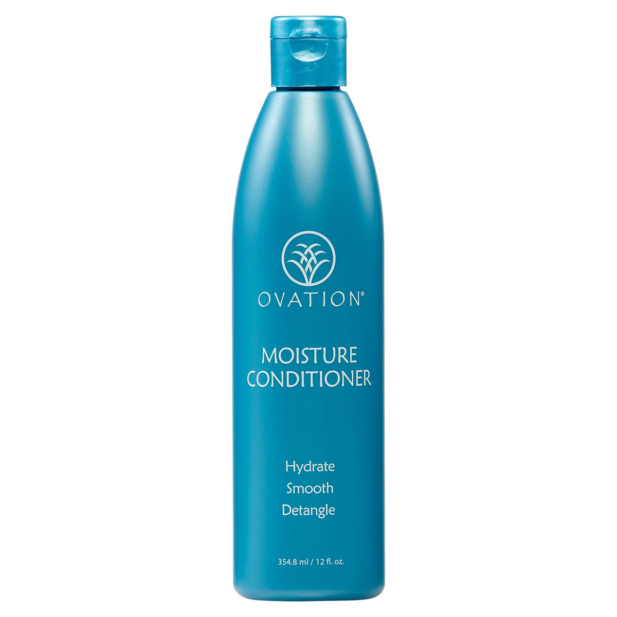 Ovation Hair conditioner front view showcasing 12 oz bottle and branding for reliable hydration