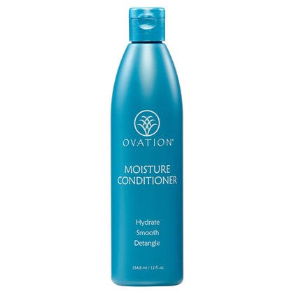 Ovation Hair conditioner front view showcasing 12 oz bottle and branding for reliable hydration