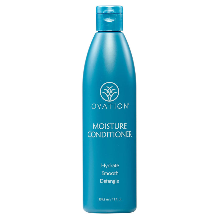 Ovation Hair conditioner front view showcasing 12 oz bottle and branding for reliable hydration