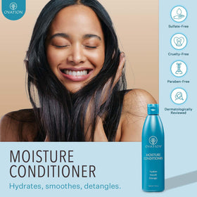 Ovation Hair label close-up highlighting ingredient list and paraben-free benefit