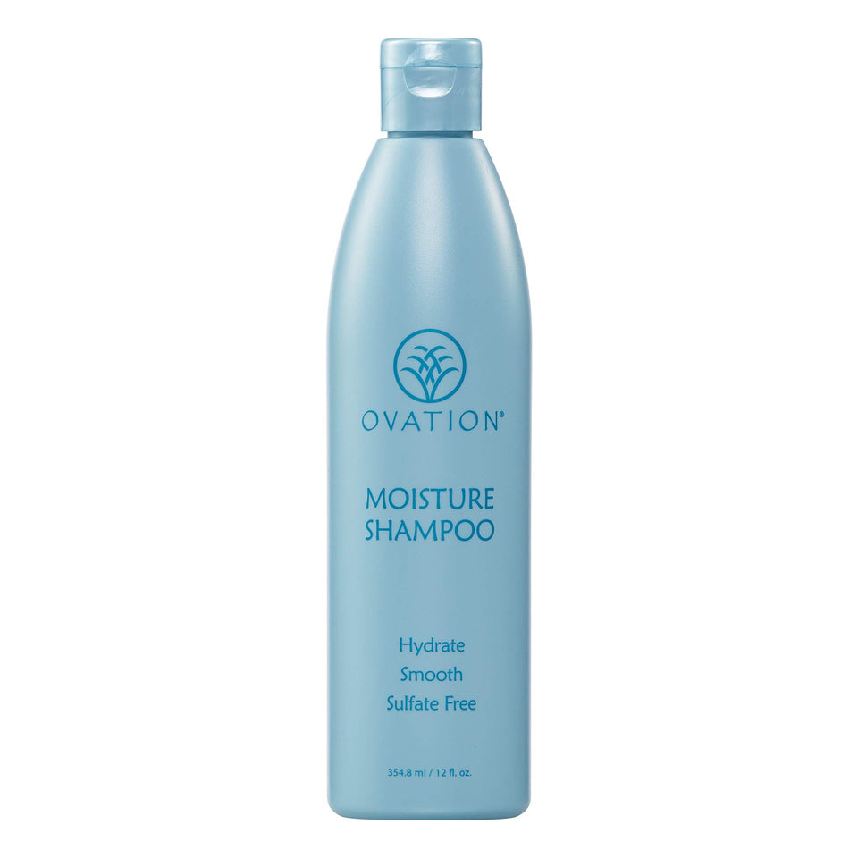 Ovation Hair front bottle view showing clean packaging and moisturizing benefits