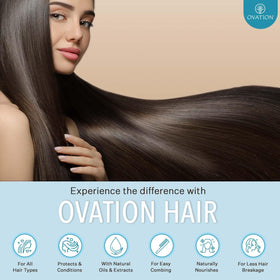 Ovation Hair ingredient label close-up showing key humectants and vitamin blend