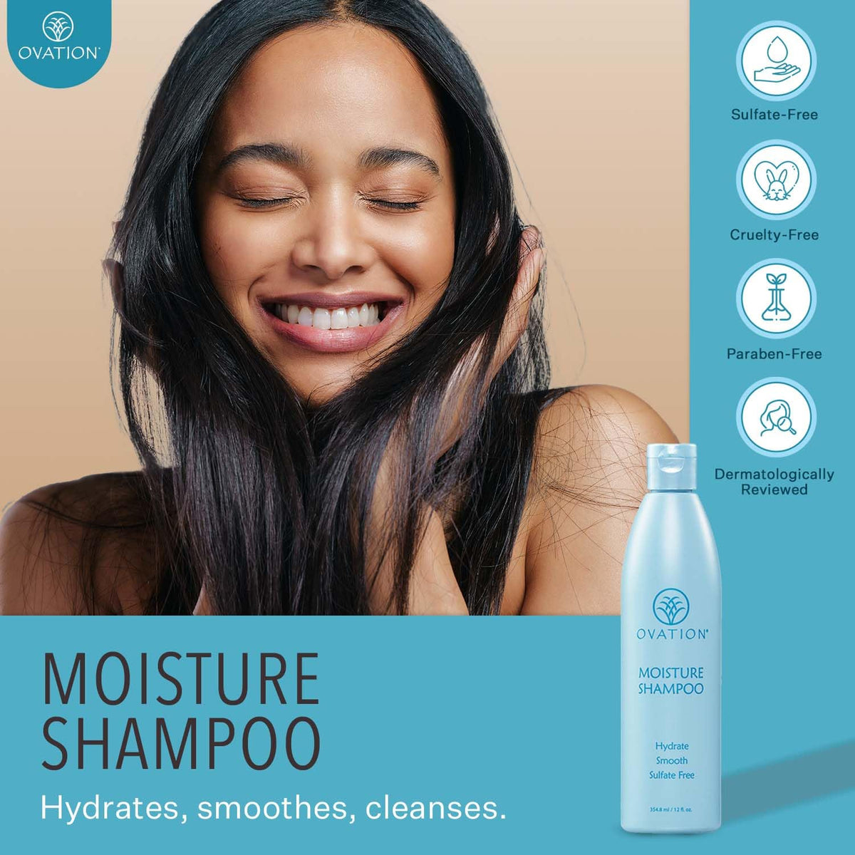 Ovation Hair pump close-up highlighting easy dispensing and salon convenience