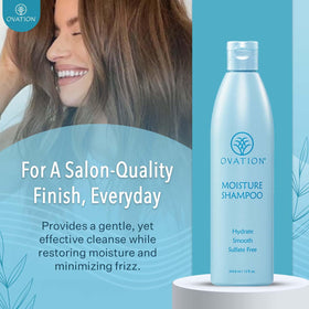 Ovation Hair creamy lather texture demonstrating gentle cleansing and hydration