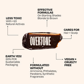 oVertone bottle on bathroom shelf lifestyle shot conveying daily routine ease