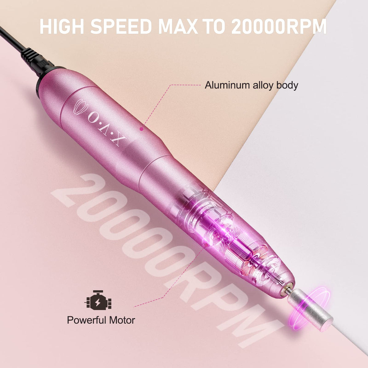 OVX collection of metal drill bits and sanding bands for versatile nail tasks