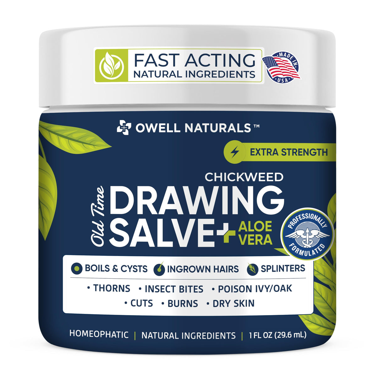 Owell Naturals front jar view showing label and compact packaging for easy storage