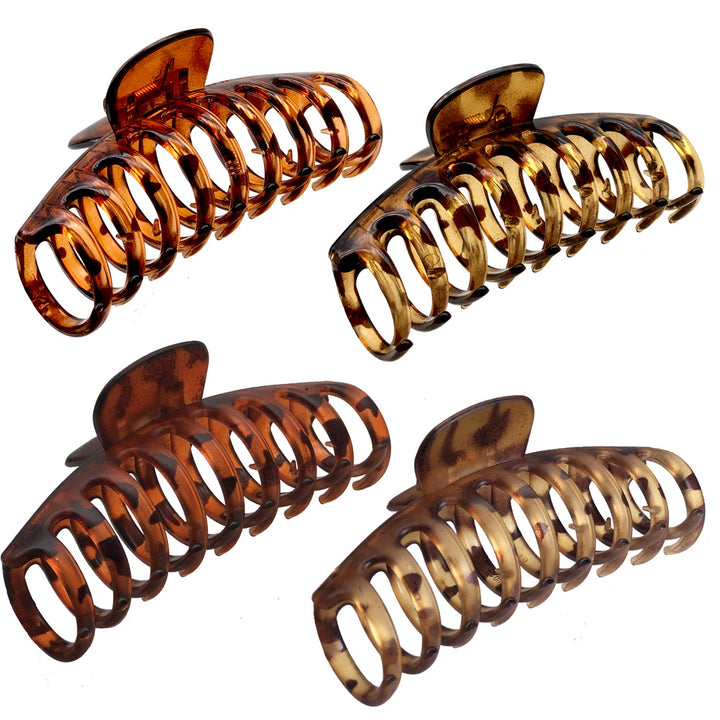 OWIIZI front view of four leopard claw clips showing pattern and sizes for stylish hold