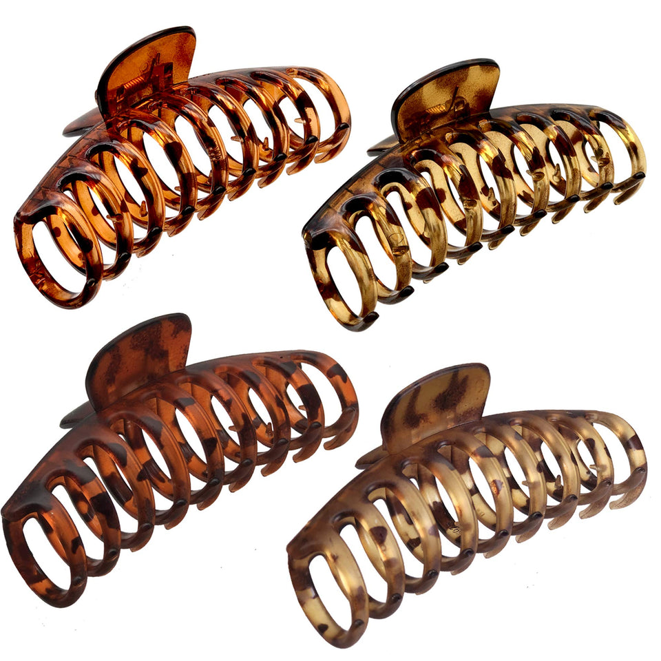 OWIIZI front view of four leopard claw clips showing pattern and sizes for stylish hold