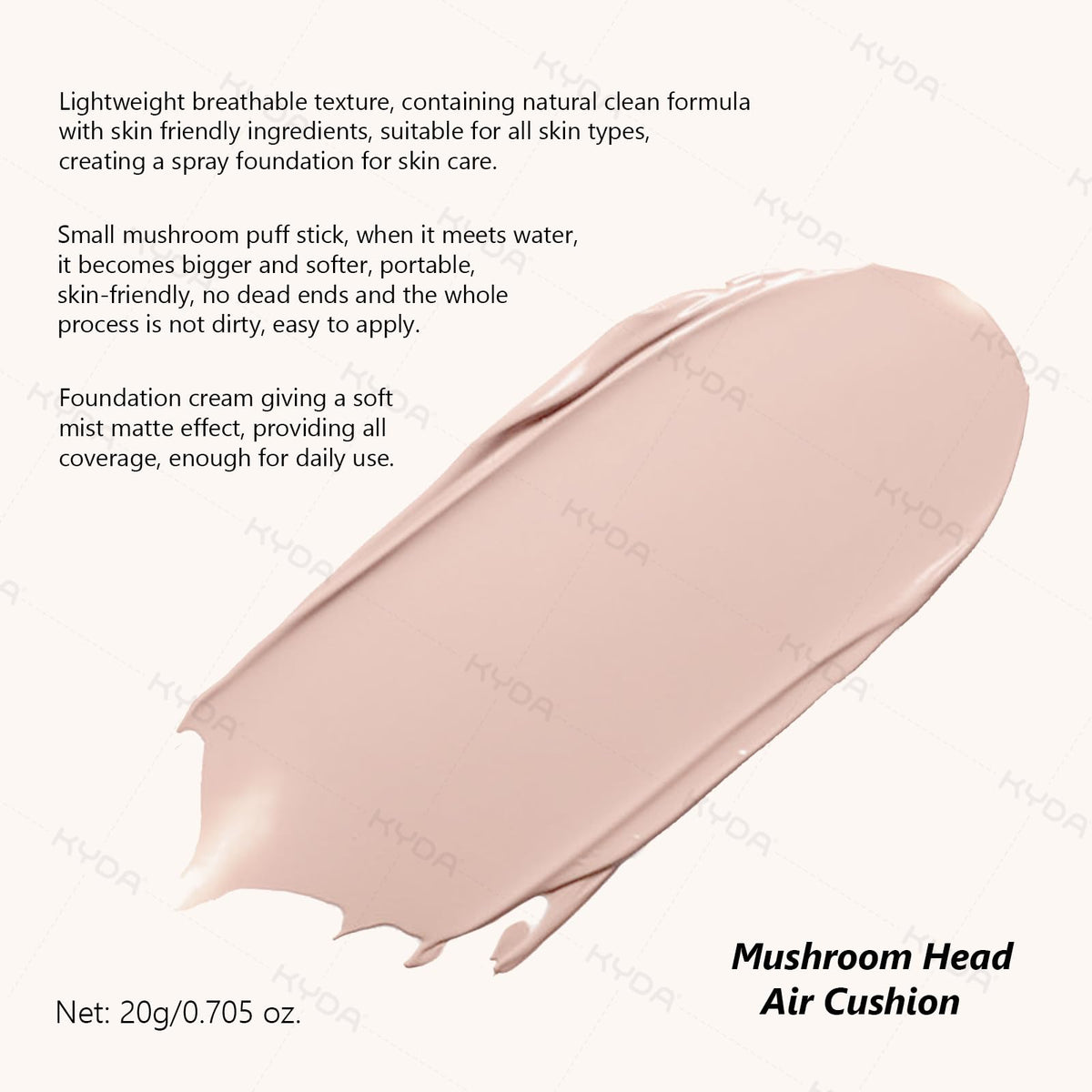 Ownest KYDA cream texture swipe displaying smooth blendable coverage