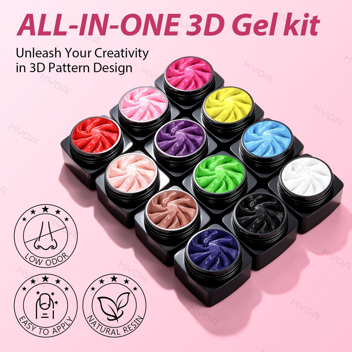 Ownest KYDA open pots displaying the full 12-color range for versatile nail art