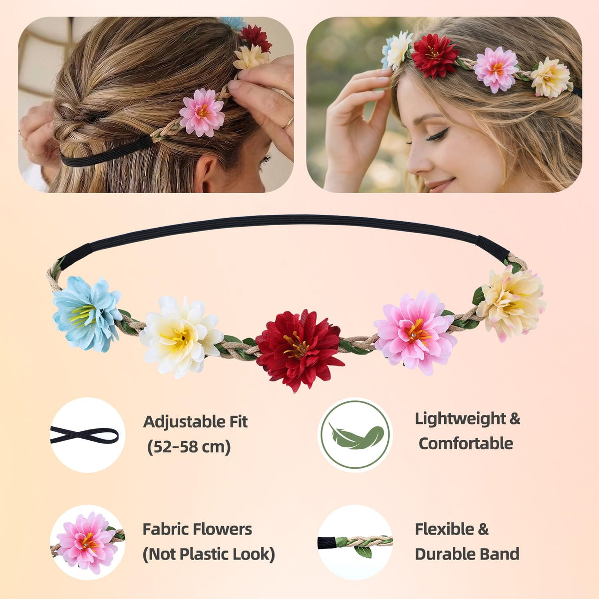 ownoxy gray green flower crown close detail highlighting realistic leaves and comfortable band