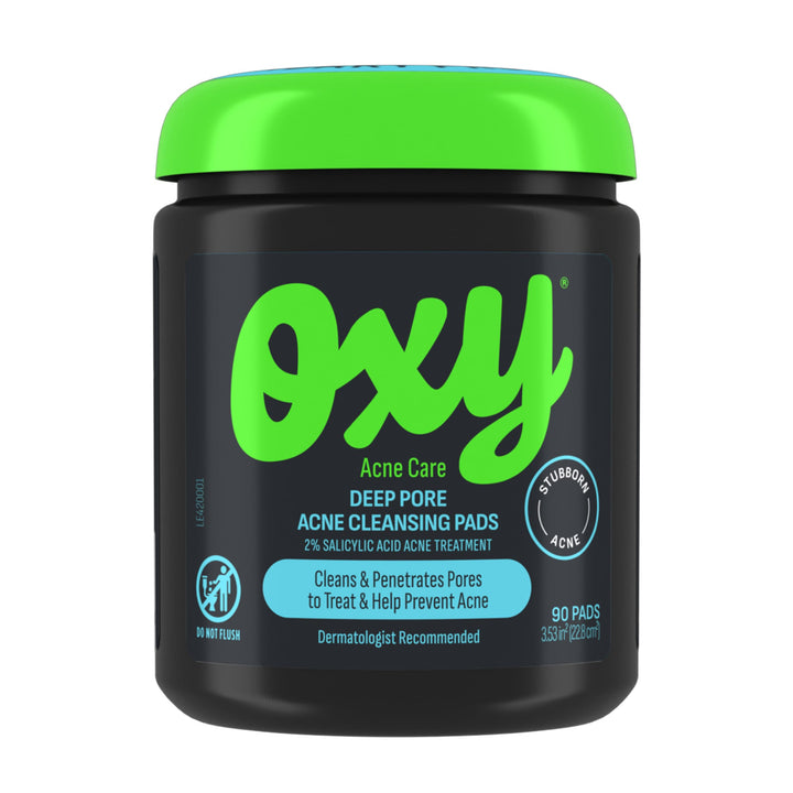 Oxy front packaging showing the product and benefits for clearer skin