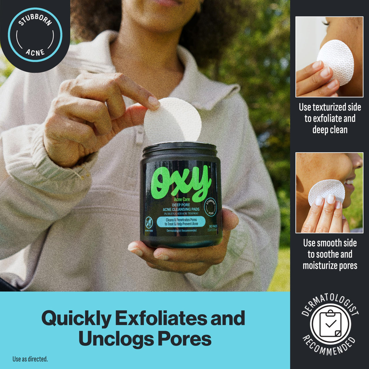 Oxy pads in hand showing scale and convenient on-the-go treatment