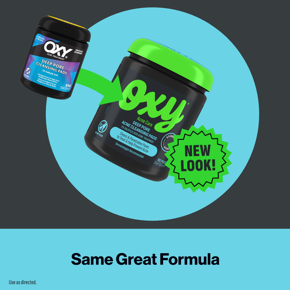 Oxy pad in use on face demonstrating quick, no-rinse blemish treatment