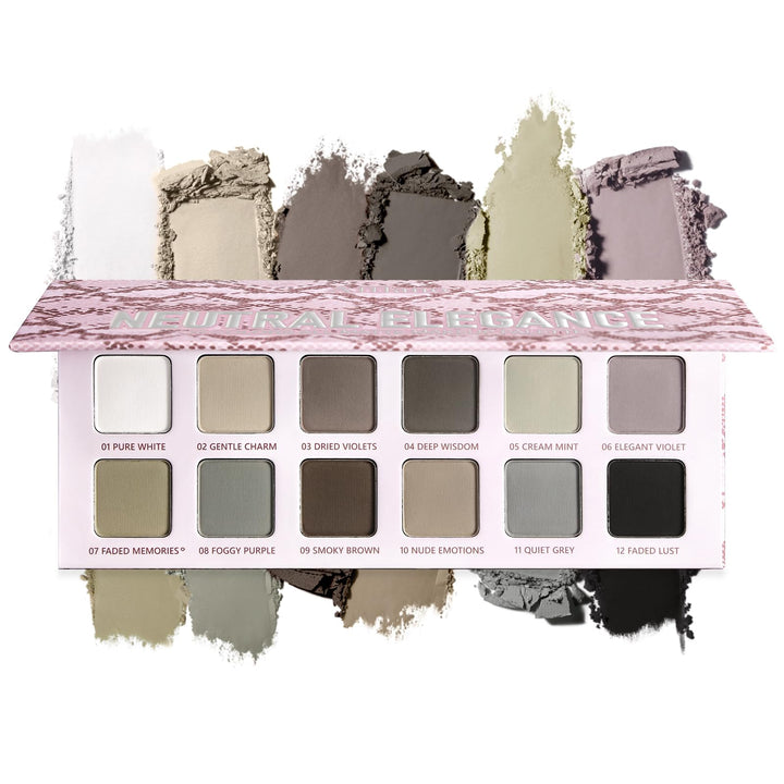 oygcee palette front packaging showing 12 cool-toned matte shades and compact case