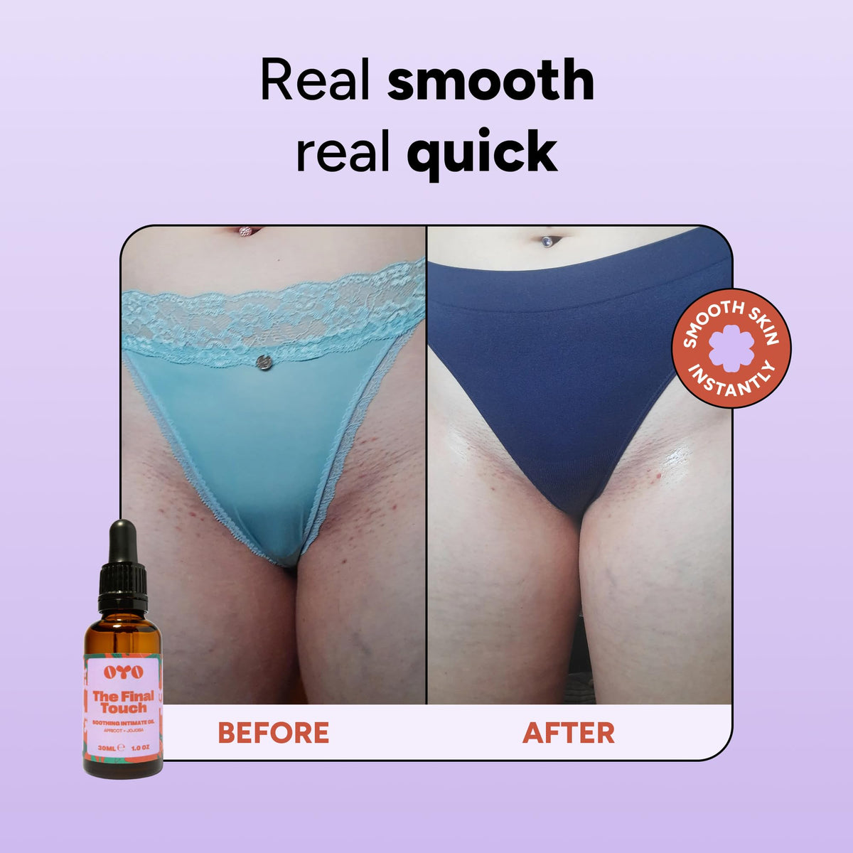 OYO oil texture on skin close-up showing quick absorption and silky finish