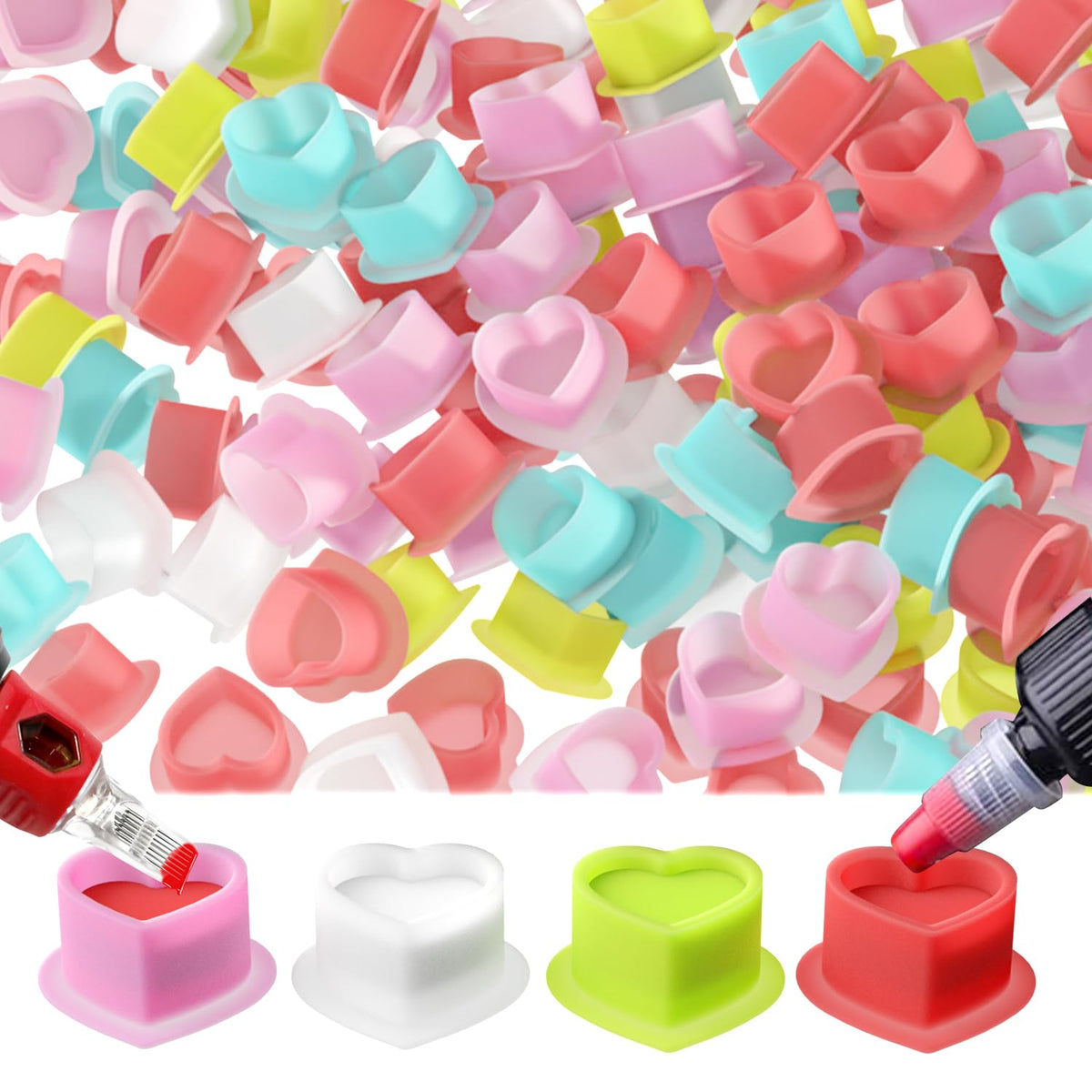 OZER front pack of mixed-color heart cups shows quantity and organization benefit