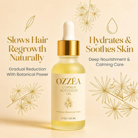 OZZÊA bottle beside a ruler showing compact 60ml size for travel convenience