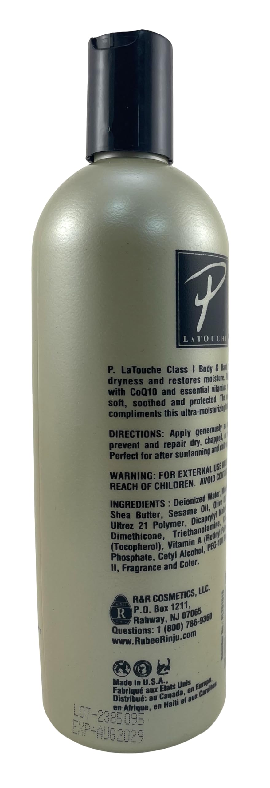 P. Latouche lotion applied to hands demonstrating quick absorption