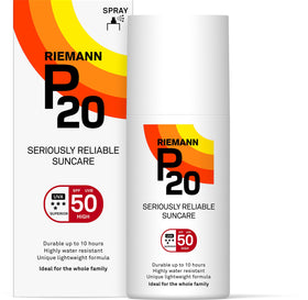 P20 front packaging showing SPF 50 for long-lasting protection
