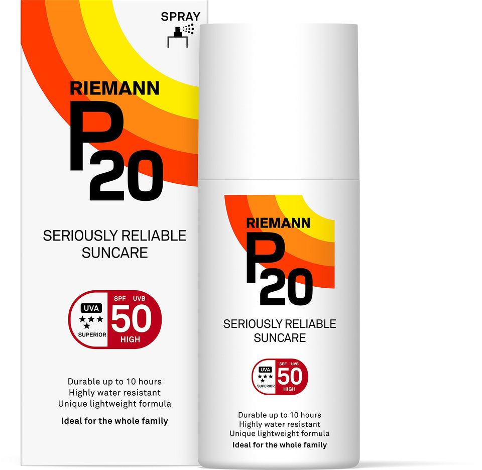 P20 front packaging showing SPF 50 for long-lasting protection