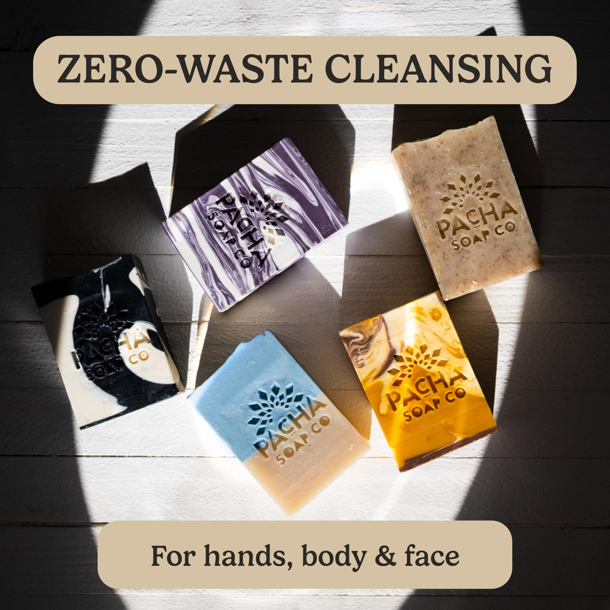 Pacha Soap Co label and ingredients panel displaying natural, clean formulation