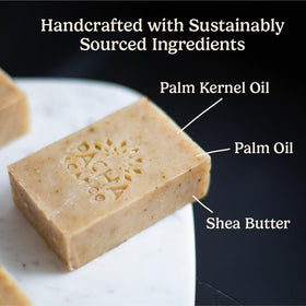 Pacha Soap Co creamy lather in hand demonstrating moisturizing cleanse