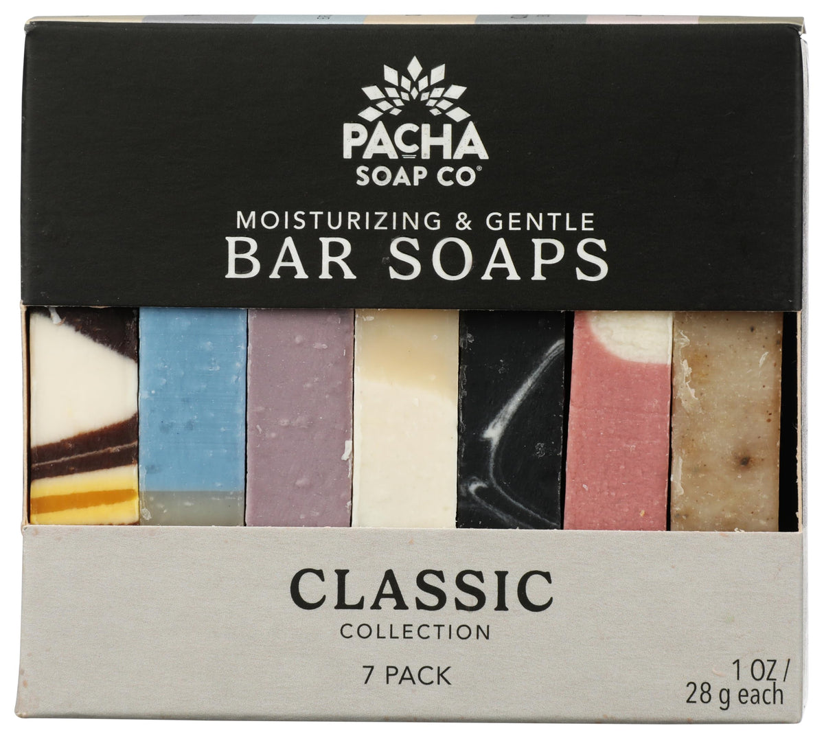 Pacha Soap Co front packaging of Calm Peaces bar showing clean branding and calming scent benefits