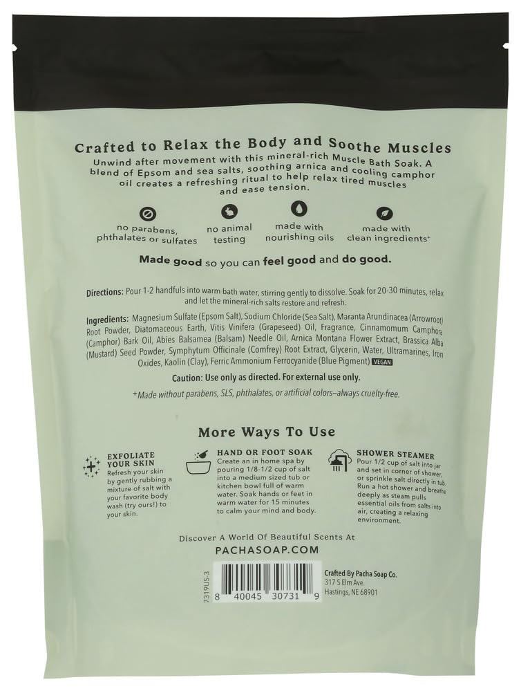 Pacha Soap Co close-up of salt texture and botanicals, shows quality and feel