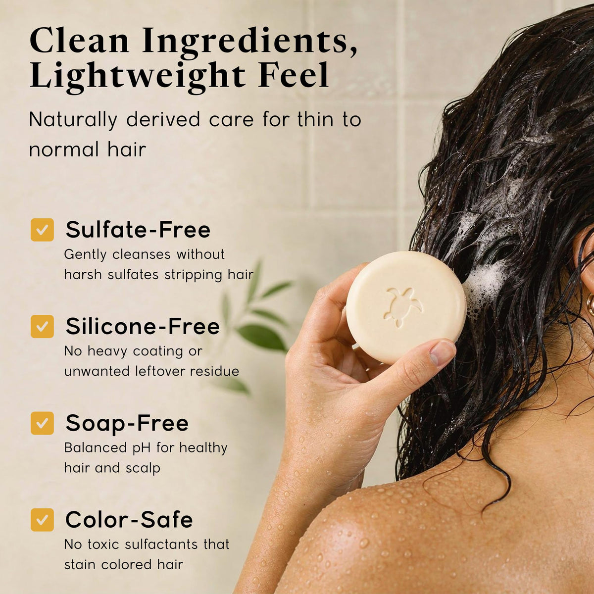 Pacific Spirit bar being applied to wet hair in shower demonstrating quick detangling benefit