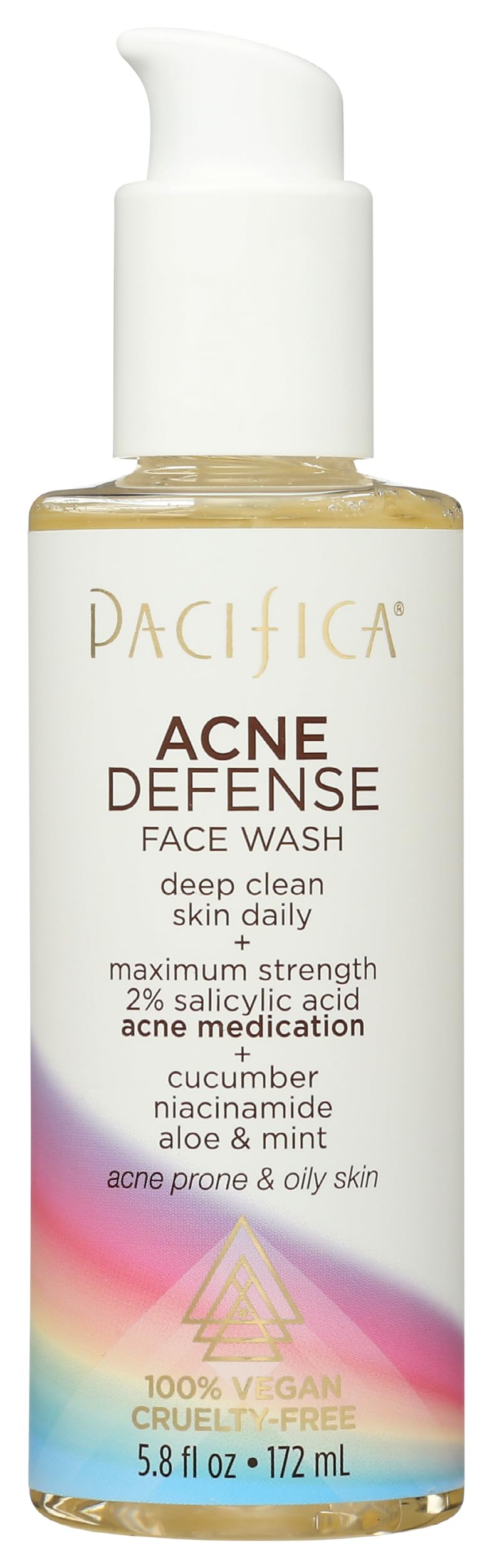 Pacifica front packaging showing cleanser bottle and benefits