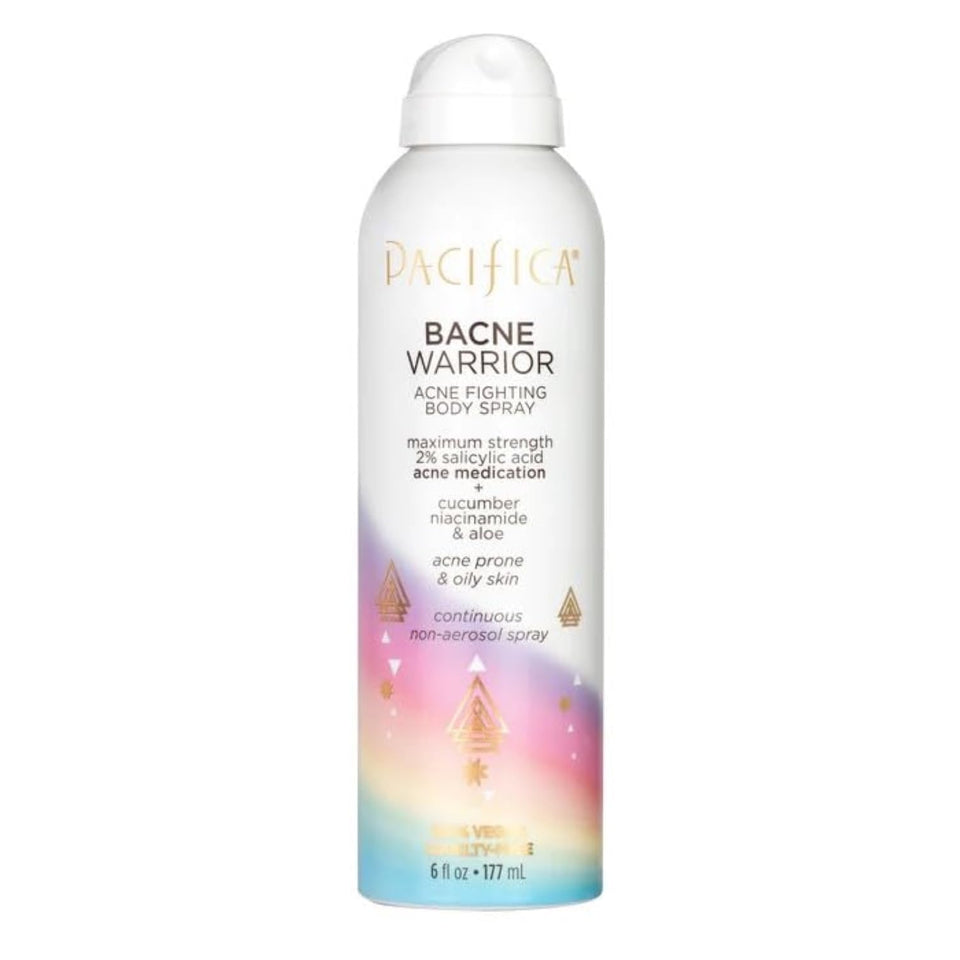 Pacifica Bacne Warrior front bottle view showing branding and spray nozzle benefit clarity
