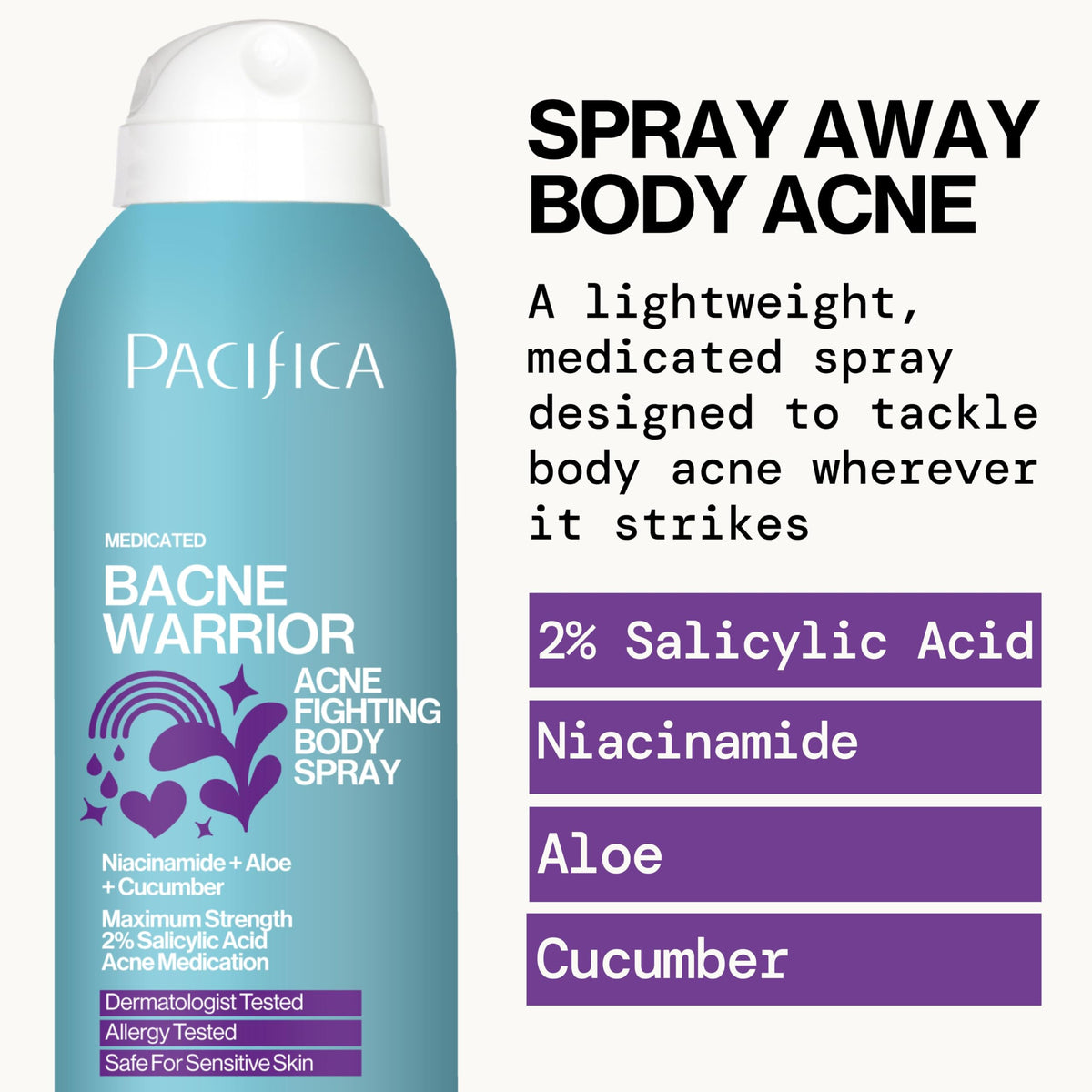Pacifica bottle beside a 6 fl oz reference object showing travel-friendly size