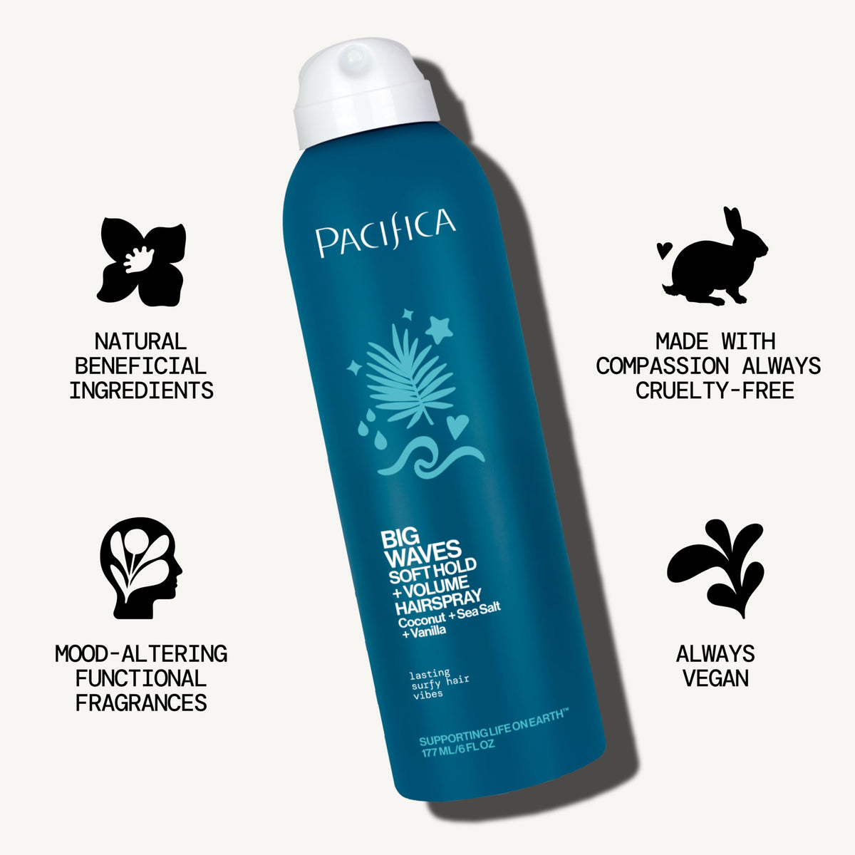 Pacifica Big Waves label close-up highlights ingredient list and clean formula