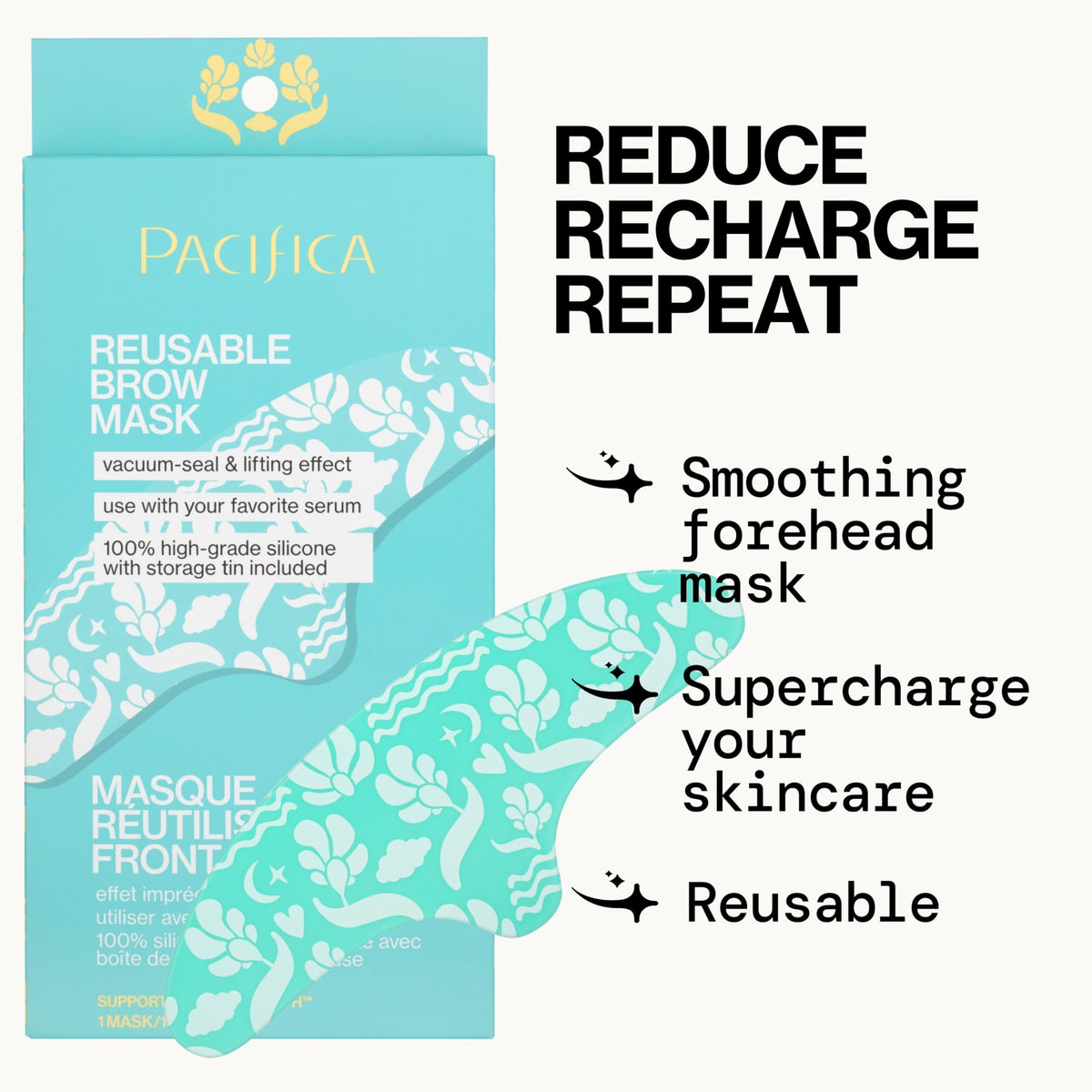 Pacifica brow mask storage tin and sheet protecting patch for hygienic reuse