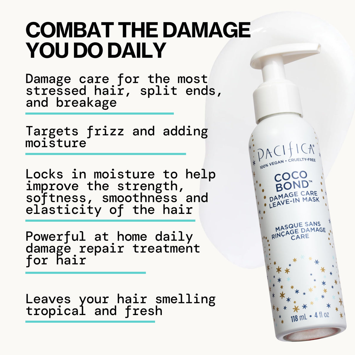 Pacifica Coco Bond being worked through damp hair to strengthen strands