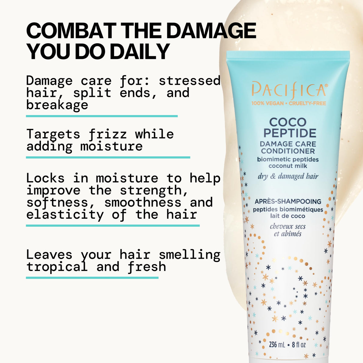 Pacifica conditioner rich, silky texture illustrating detangling and smoothing benefits
