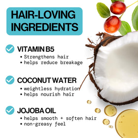 Spraying Pacifica detangler onto wet hair for easier combing and reduced breakage