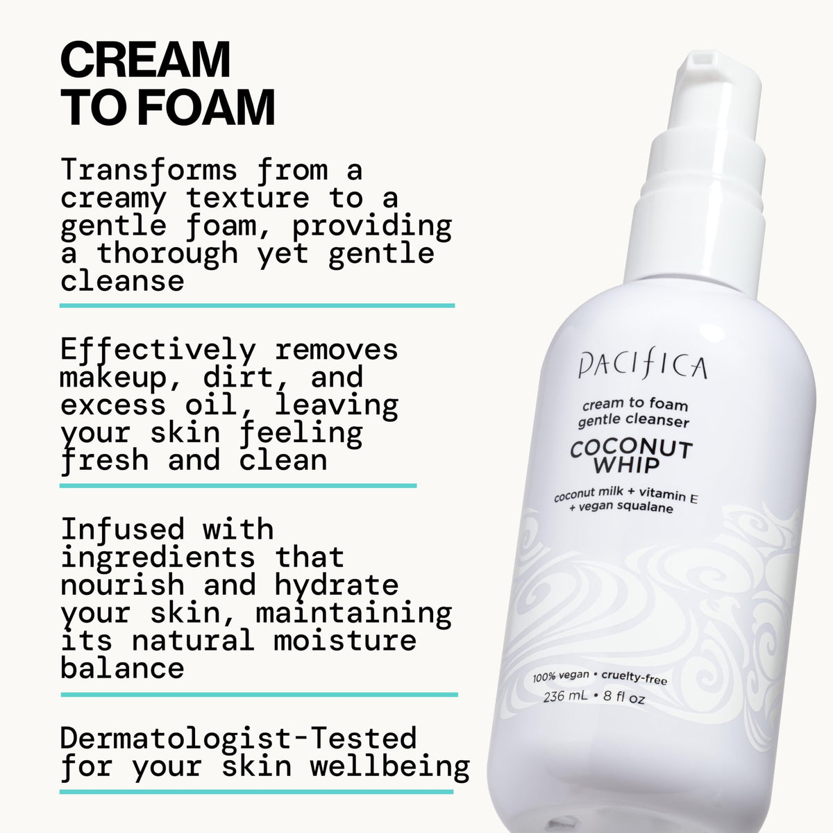 Pacifica foam in hand demonstrating gentle foaming action that cleans effectively