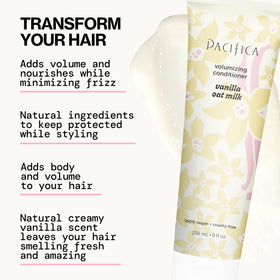 Pacifica conditioner close-up texture, highlights creamy consistency for smooth detangling