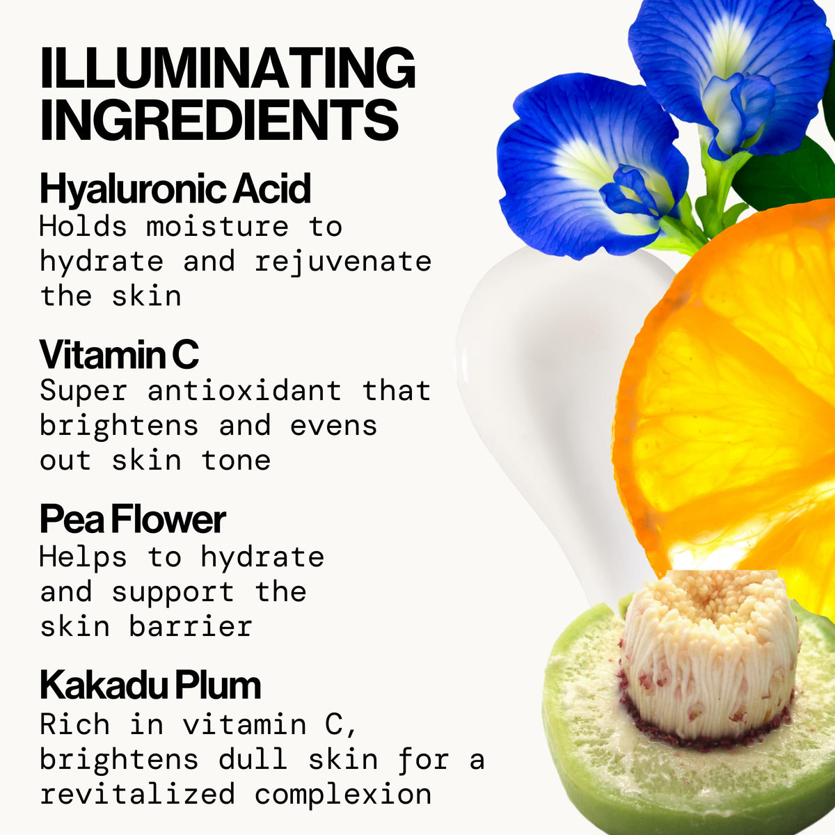 Pacifica Dreamlit ingredients with kakadu plum highlighting vitamin C