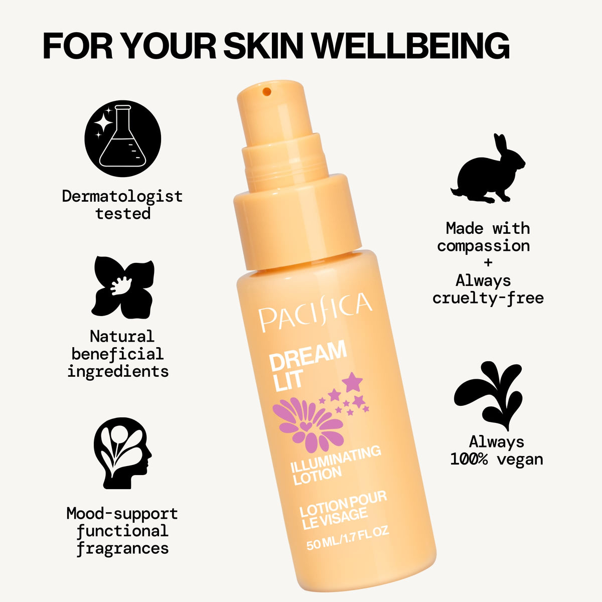 Pacifica Dreamlit pump dispensing creamy illuminating lotion easily