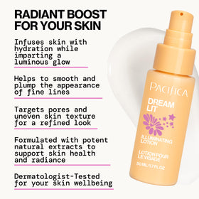 Pacifica Dreamlit lotion texture close-up showing luminous hydration