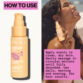 Pacifica Dreamlit on bathroom vanity conveying everyday skincare routine