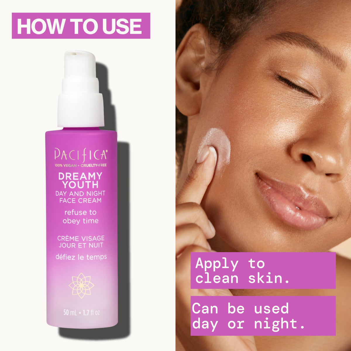 Pacifica pump dispensing lotion, demonstrates easy controlled application benefit
