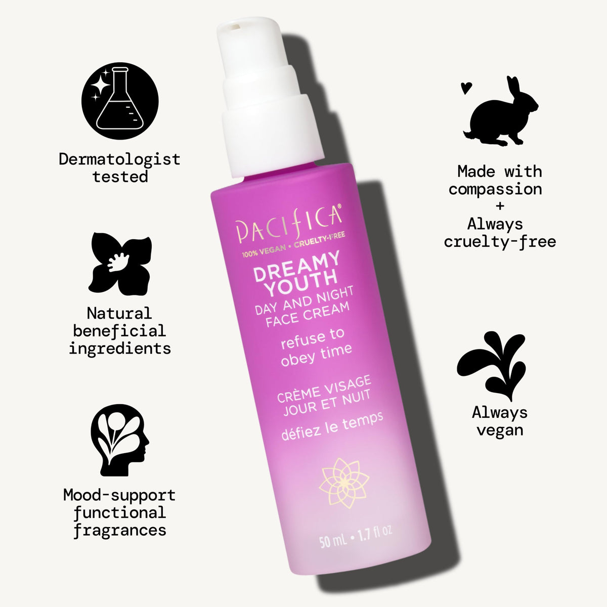 Pacifica cream texture close-up swipe, showing lightweight absorbent benefit