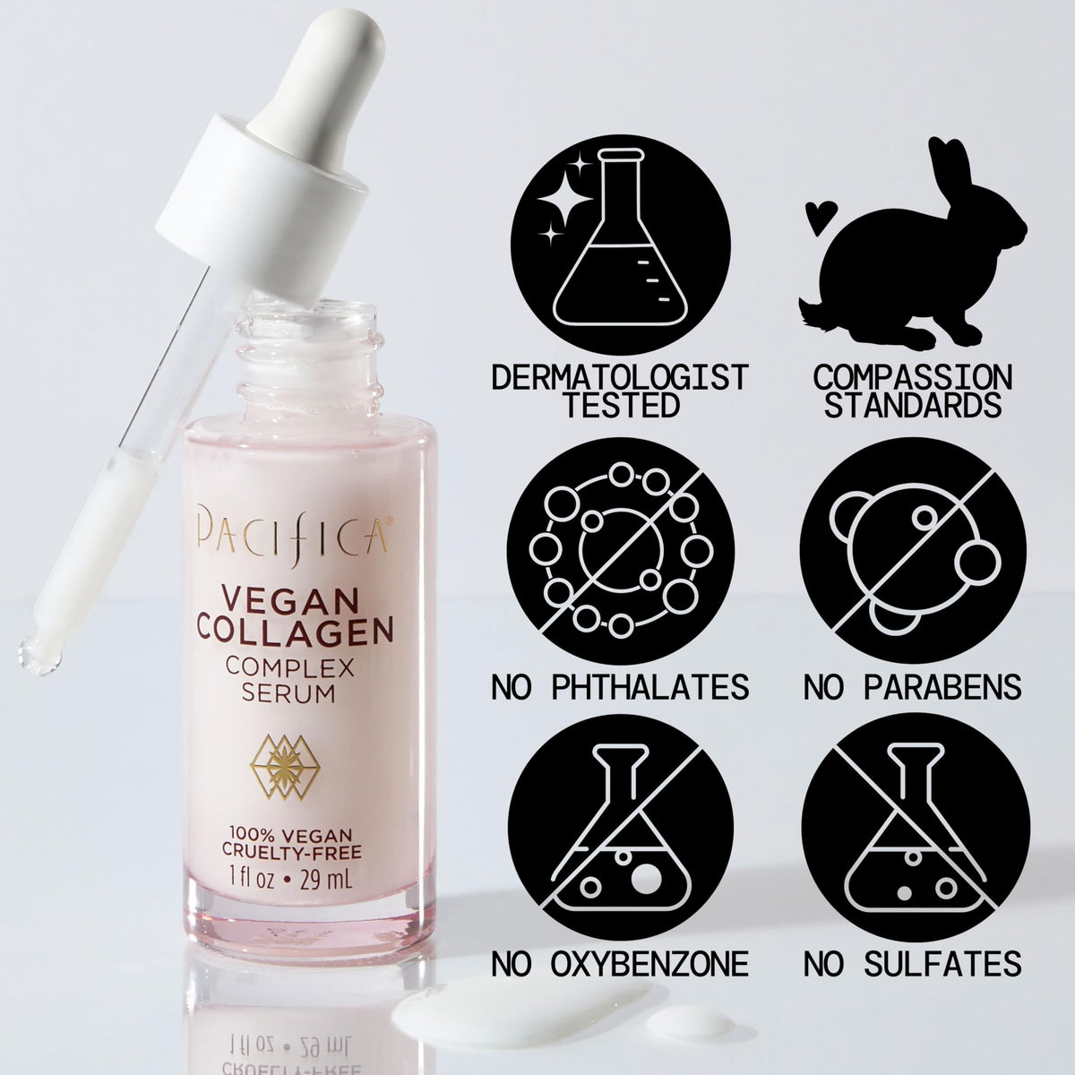 Pacifica dropper dispensing clear serum highlighting precise application and control