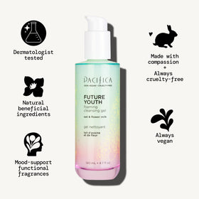 Pacifica Future Youth foaming gel texture close-up, illustrates gentle hydrating foam benefit